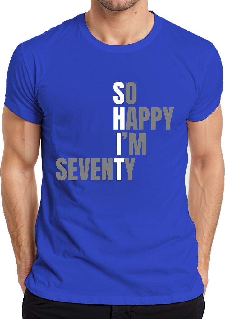 70 Geburtstag Geburtstagsgeschenk Siebenzig So Happy I'm Seventy Herren T-Shirt, Blau, 3XL
