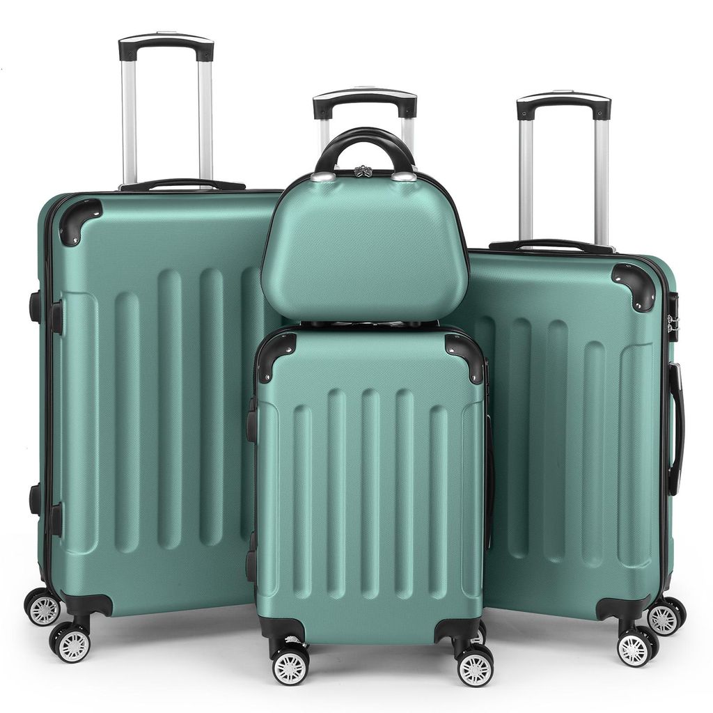FCH Kofferset 4 teilig Hartschale, Trolley Handgepäck Aus ABS mit Beautycase, Hartschalenkoffer Set, Türkis