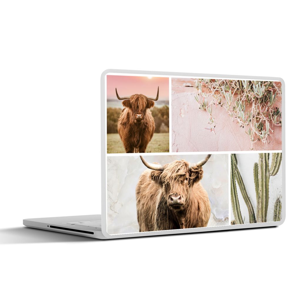 MuchoWow Laptop Aufkleber Sticker Cover Schottischer Highlander - Tiere - Pastell 32.5x23.5 cm - Sticker für Laptop - Selbstklebend