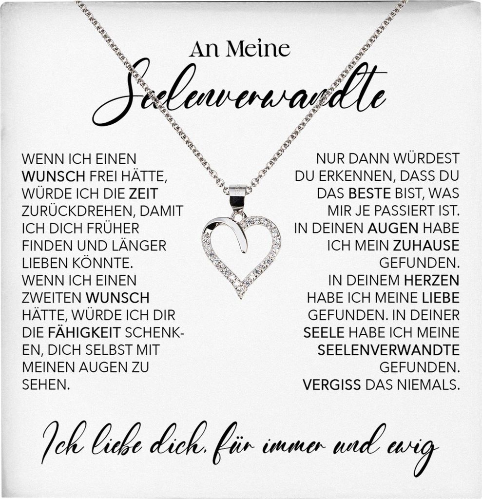 22Feels Seelenverwandte Ich Liebe Dich Frauen Geschenk Ehefrau Freundin Herz Halskette Valentinstag Hochzeitstag Jahrestag (Damen Silber 925/000 Sc...