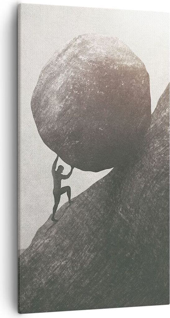 Bild auf Leinwand - Leinwandbild - Einteilig - Sisyphus Arbeit Stein - 55x100cm - Wand Bild - Wanddeko - Wandbilder - Leinwanddruck - Bilder - Wand...