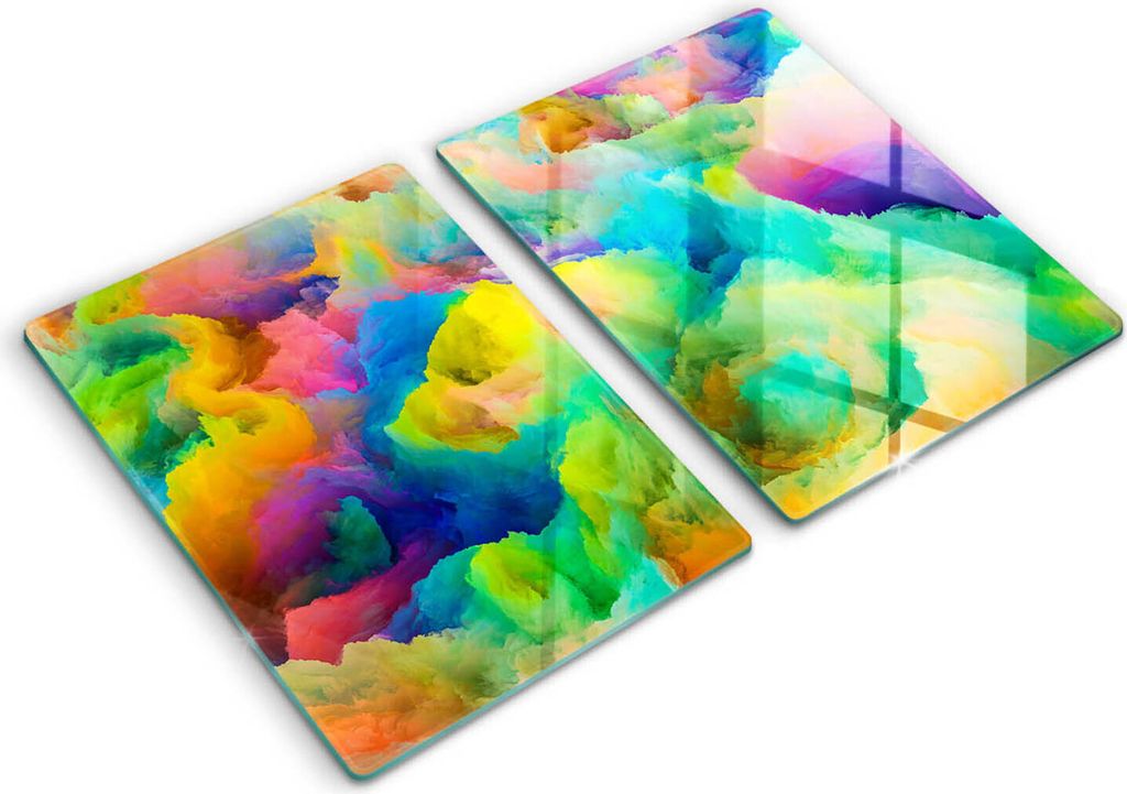 Glasschneideplatte - Herdabdeckplatte - 2x40x52 cm -Schneidebrett - Spritzschutz - Farbenfrohe Abstraktion