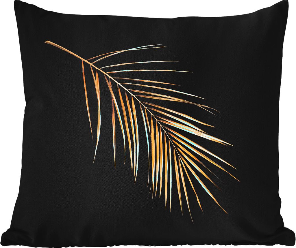 MuchoWow Outdoor Kissen - Pflanzen - Gold - Schwarz - Blätter - Luxus - 60x60 cm - Wetterfest - Lounge Kissen - Dekoration - Schlaf Kissen