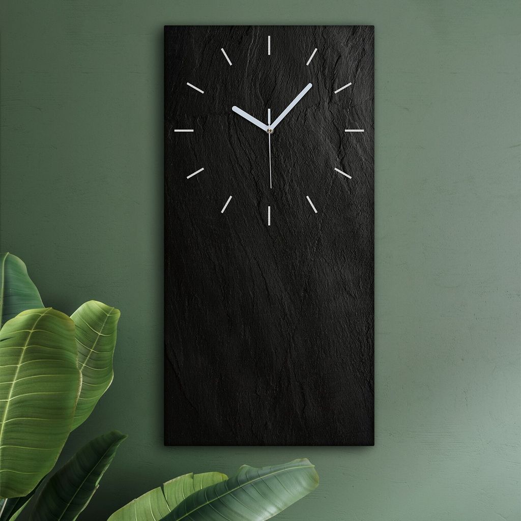 Wohnzimmer Leinwand Uhr Geräuschlos Küche 30x60 Schwarzer Stein, Marmor, Motive, Textur, weiße Zeiger