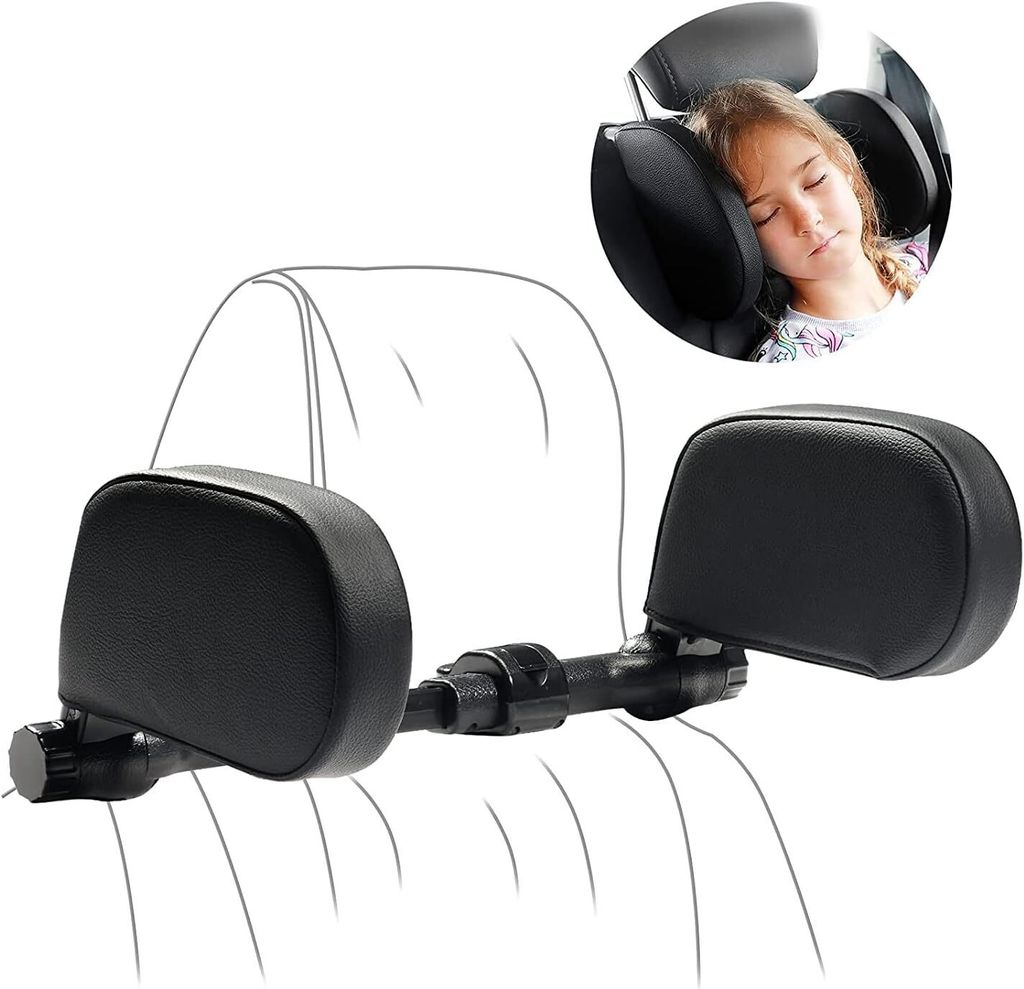 Poggiatesta Auto Ergonomic In Memory Foam Per Bambini E Adulti | Supporto Cervicale Regolabile 180° | Adatto A Sedili Con Barre 7-18 Cm | Nero (2 Pezzi)