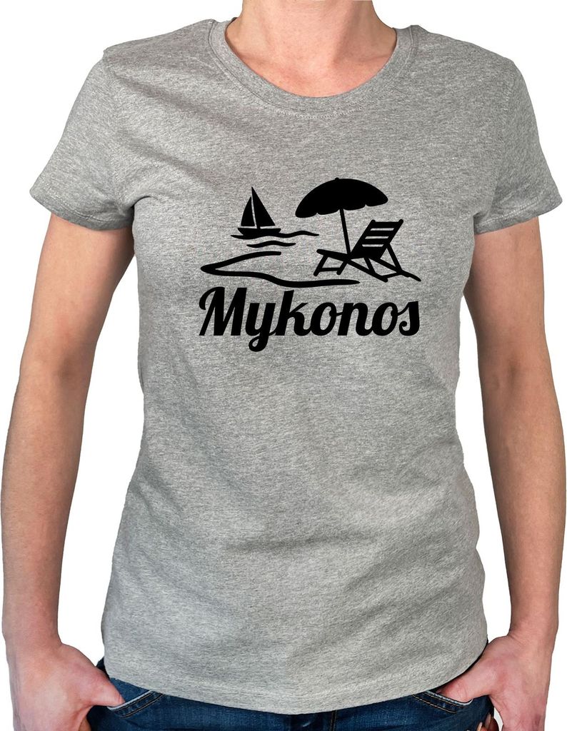 Huuraa Damen T-Shirt Mykonos Griechenland XL Sport Grey Bio Baumwolle Fairtrade Damenshirt Geschenkidee