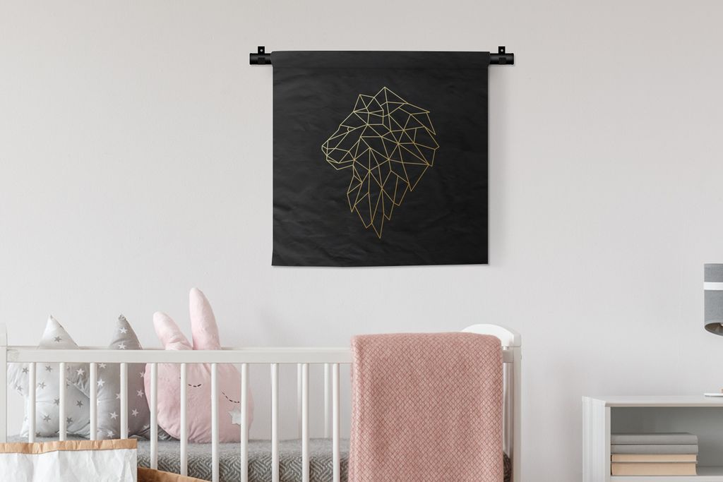 MuchoWow Wandteppich Wandbehang Löwe - Illustration - Gold 60x60 cm Tapisserie Dekoration Wandtuch - Dekorationen - Wand Decke