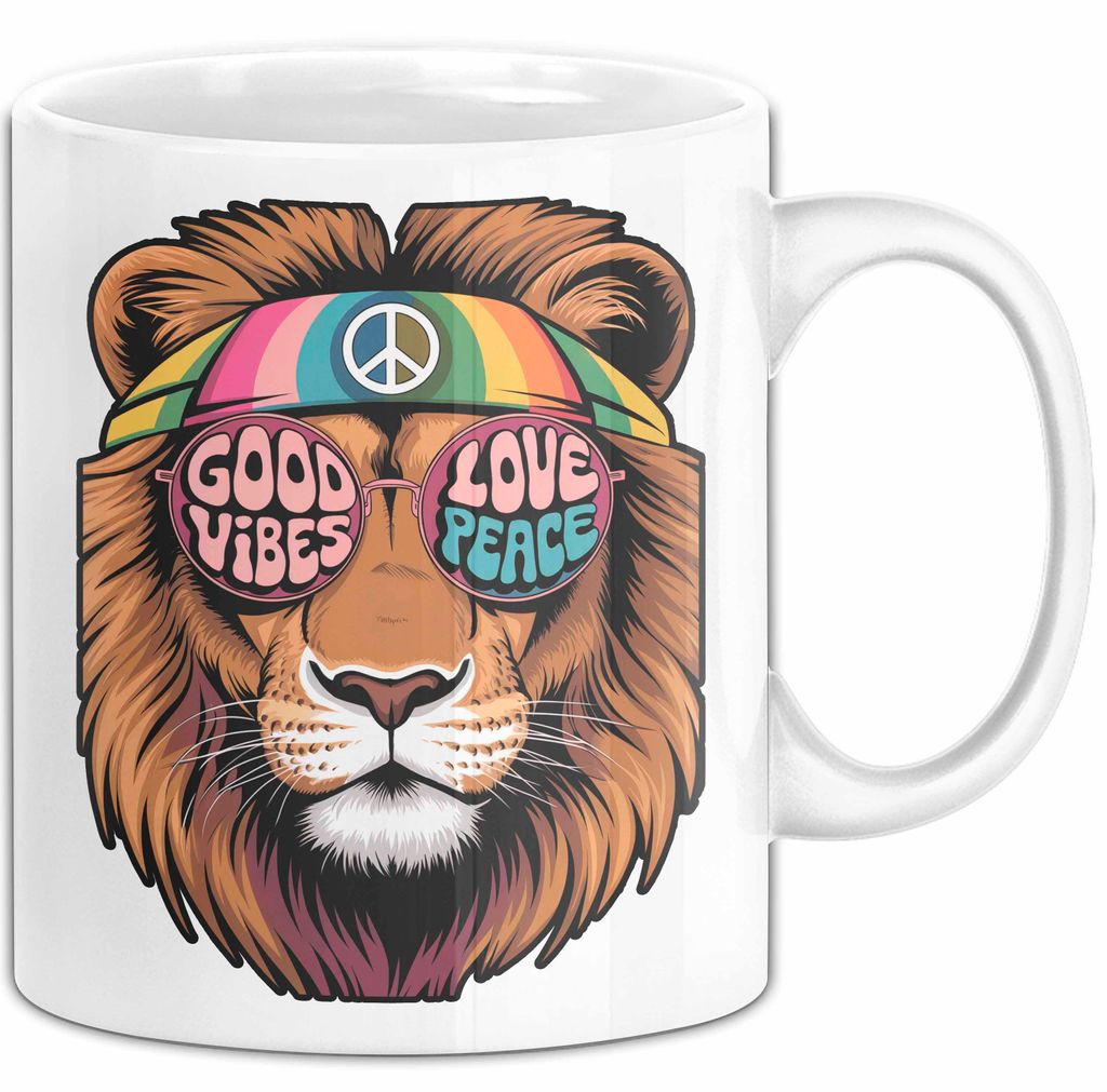 Hippie Löwe Tasse Geschenk Lustige Geschenkidee Spruch (Weiß)