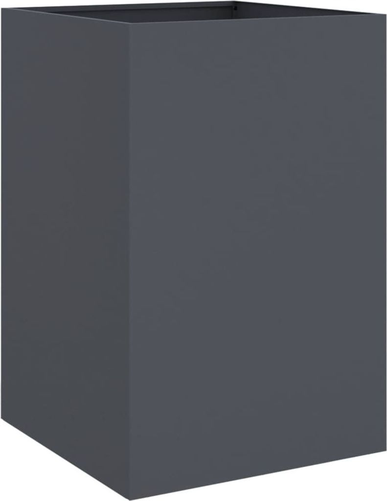 A dark gray, rectangular planter is shown against a light gray background.