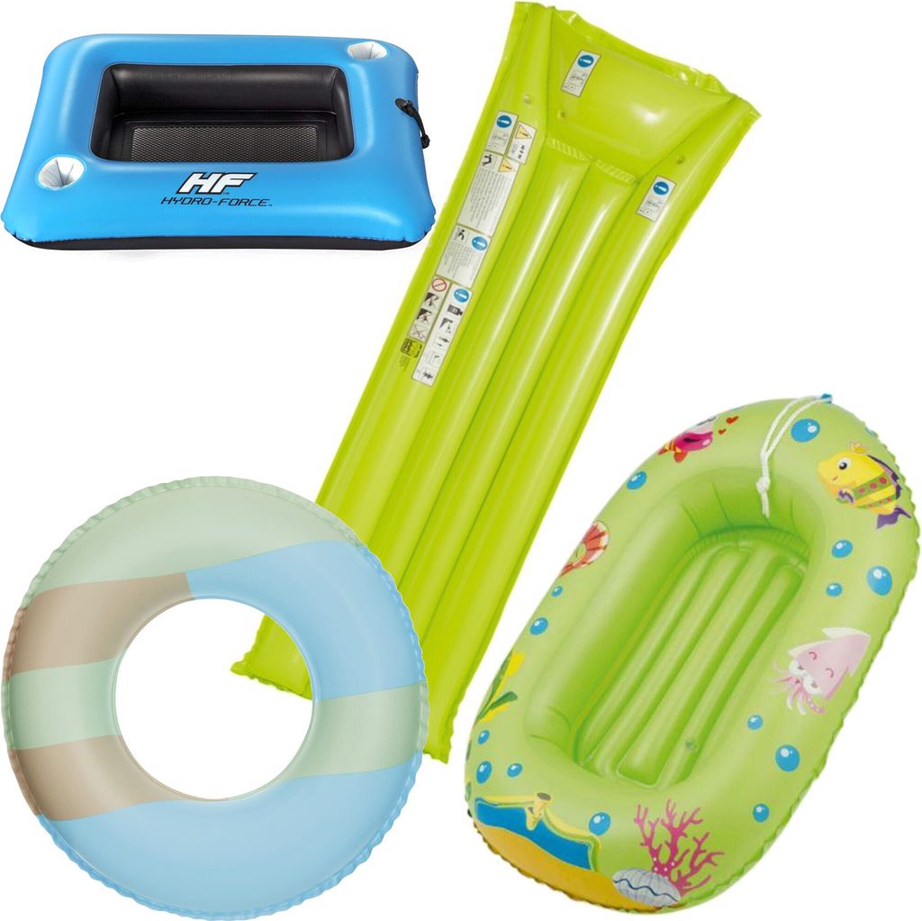 Wehncke - Kinder-Badeset (Schwimmring, Kinderboot, Luftmatratze) + Bestway Cooler Float grün