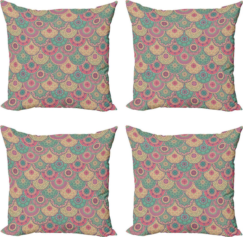 ABAKUHAUS Jahrgang Kissenbezug Set (4 Stück), Klassische Kreisform, Moderner Doppelseitiger Digitaldruck, 60 cm x 60 cm, grün, Rosa,