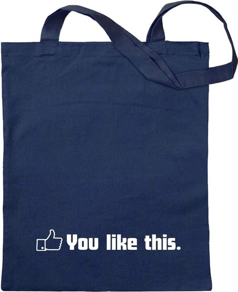 Kiwistar - Baumwolltasche - dunkelblau - You Like This - Tragetasche Stoffbeutel Umhängetasche Langer Henkel