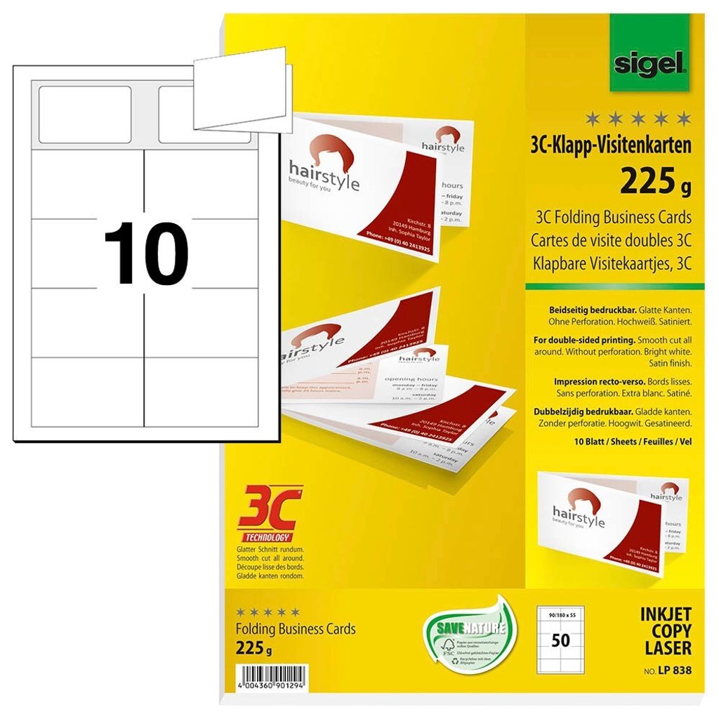 SIGEL LP838 Klapp-Visitenkarten, 3C, glatter Schnitt Produktbild 