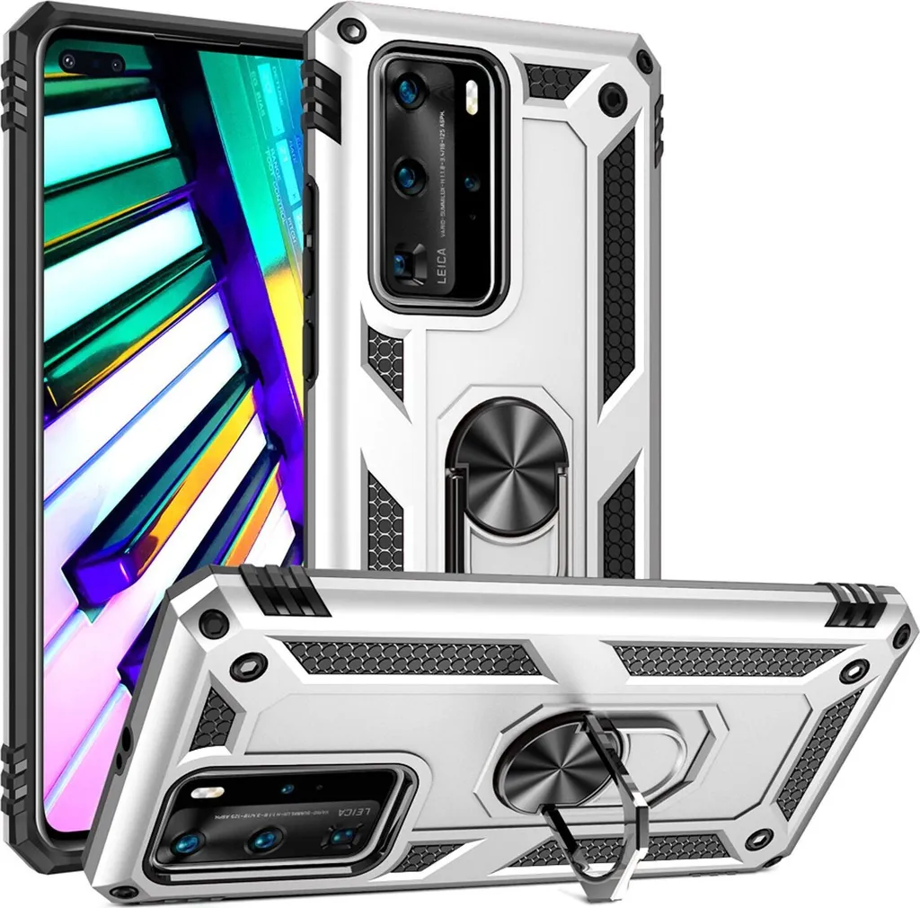 Cover Huawei P40 Pro NALIA Argento | Anello 360° e Supporto Magnetico