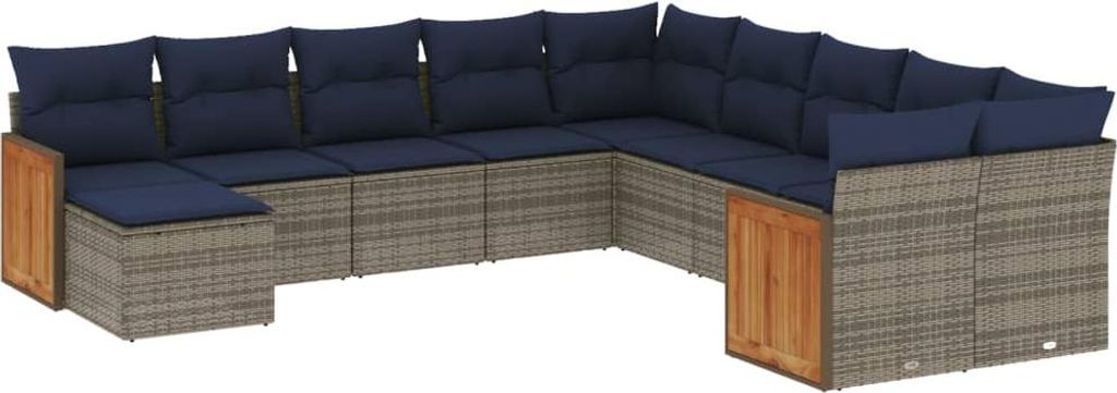 vidaXL 11-tlg. Garten-Sofagarnitur mit Kissen Grau Poly Rattan