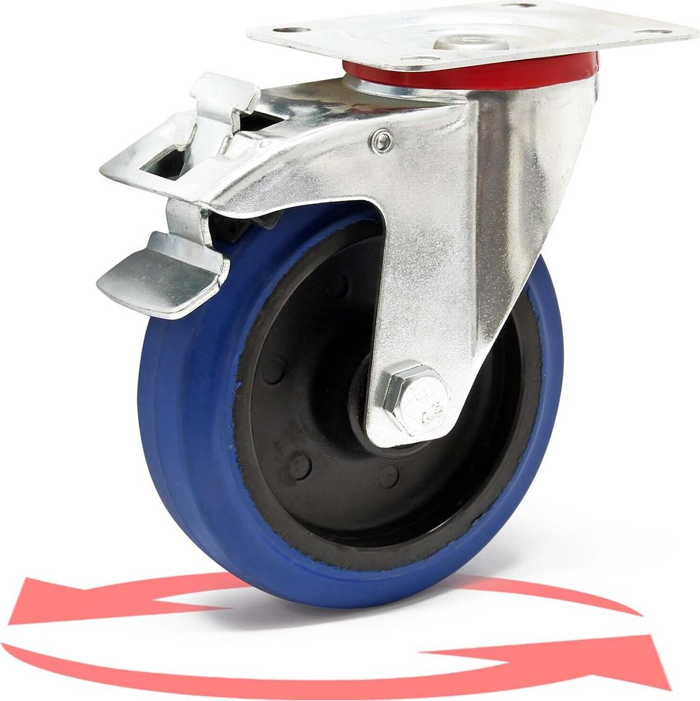 Ruota girevole Wiltec 125 mm con ruota in plastica, freno e Immagine del prodotto 