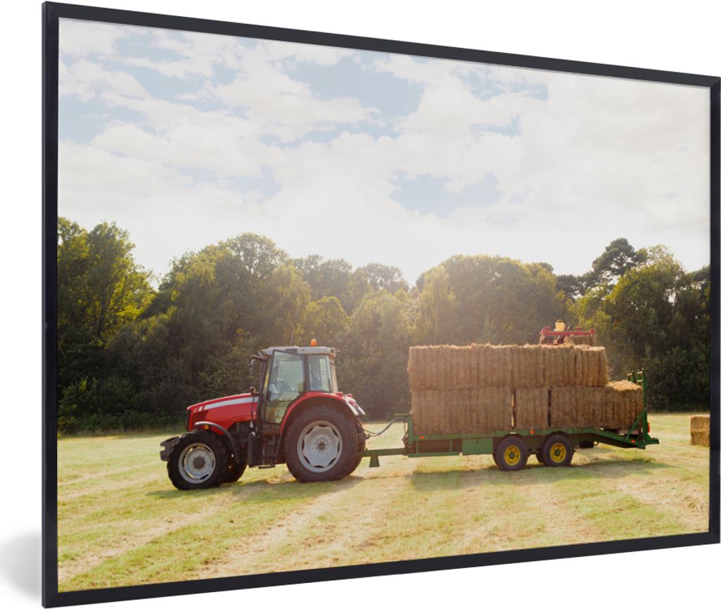 MuchoWow Gerahmtes Poster Traktor - Anhänger - Heu 90x60 cm - Poster mit Schwarzem Bilderrahmen Wandposter Rahmen Foto Bilder - Fotorahmen - Fot...