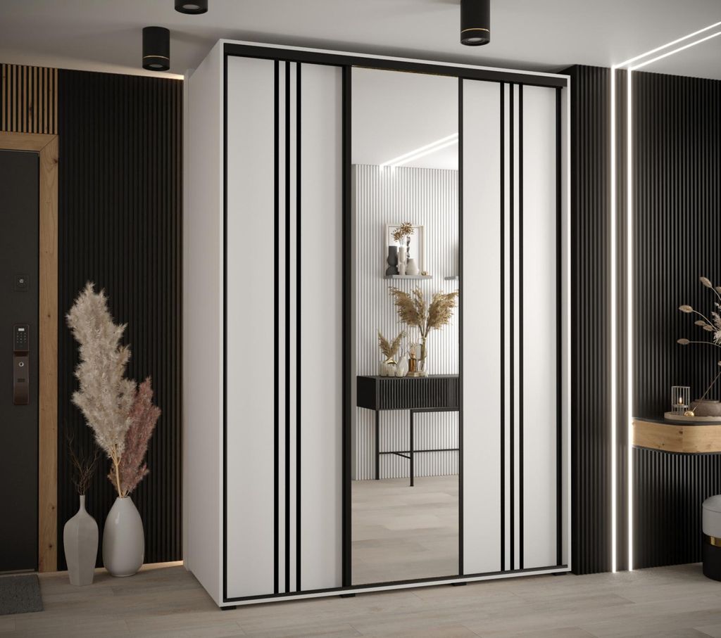Kleiderschrank YVONA 7 – 180/60 cm, weiß/schwarz