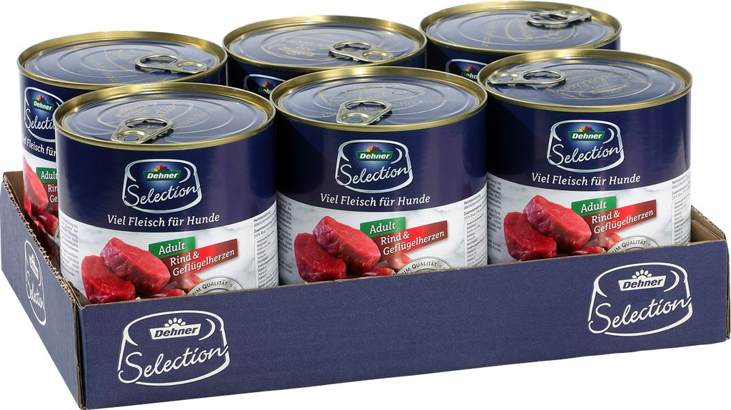 Dehner Premium Hundefutter Rind / Geflgelherzen, 6 x 800 g