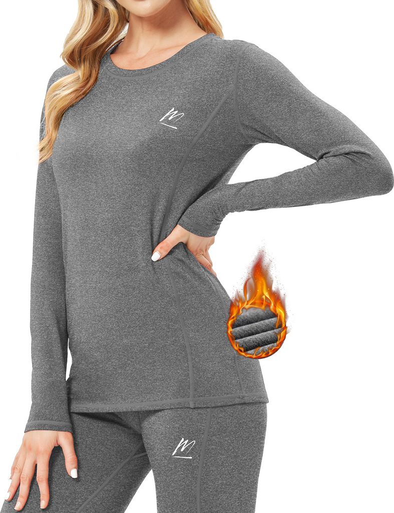Damen Thermounterwäsche Damen Skiunterwäsche Thermo Leggings Thermo Unterwäsche Funktionsunterwäsche Sport Ultraleicht Grau L