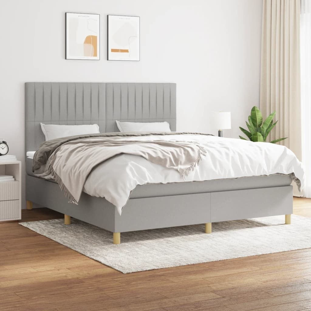 vidaXL Boxspringbett mit Matratze Hellgrau 180x200 cm Stoff - Boxspringbett - Boxspringbetten - Bett - Schlafzimmermöbel