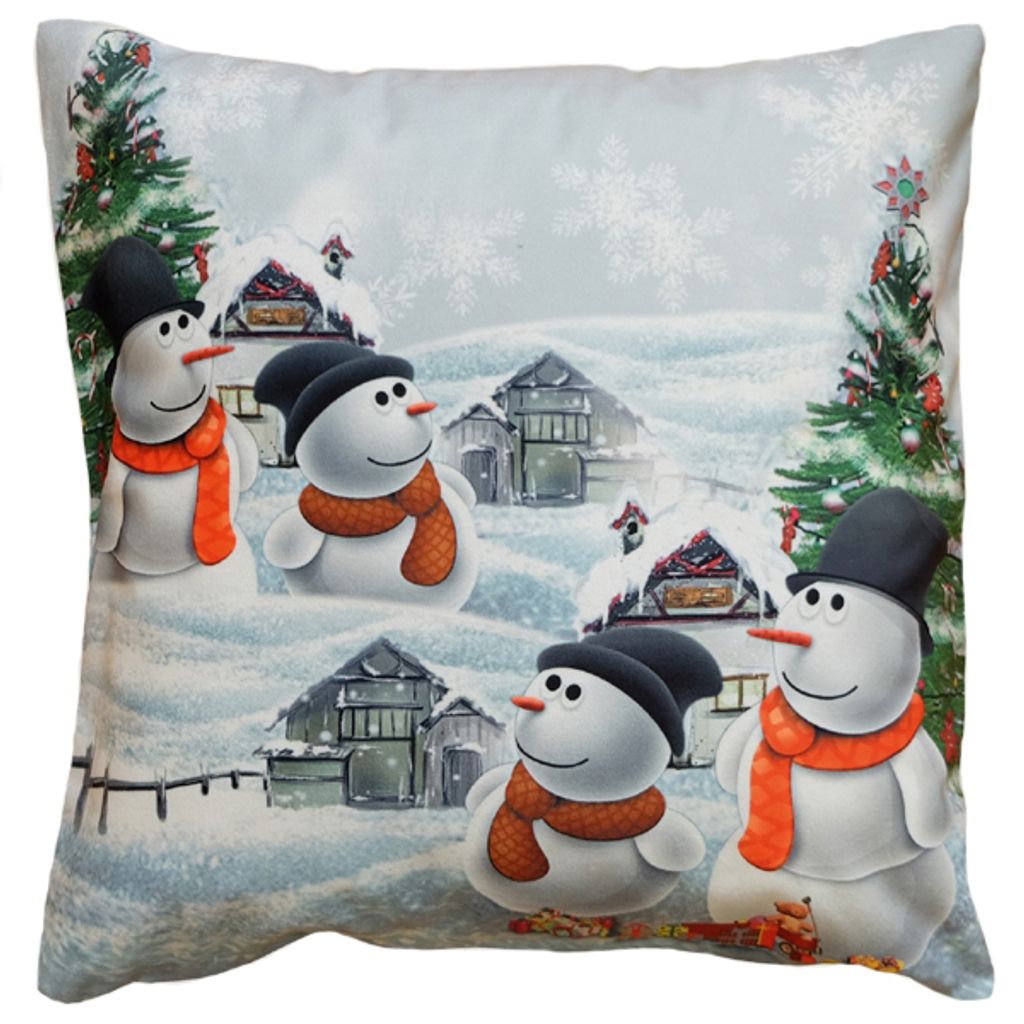 Samt weiche Kissenhülle mit Schneemann Design in Winter Landschaft, ca. 40 x 40 cm aus Polyester