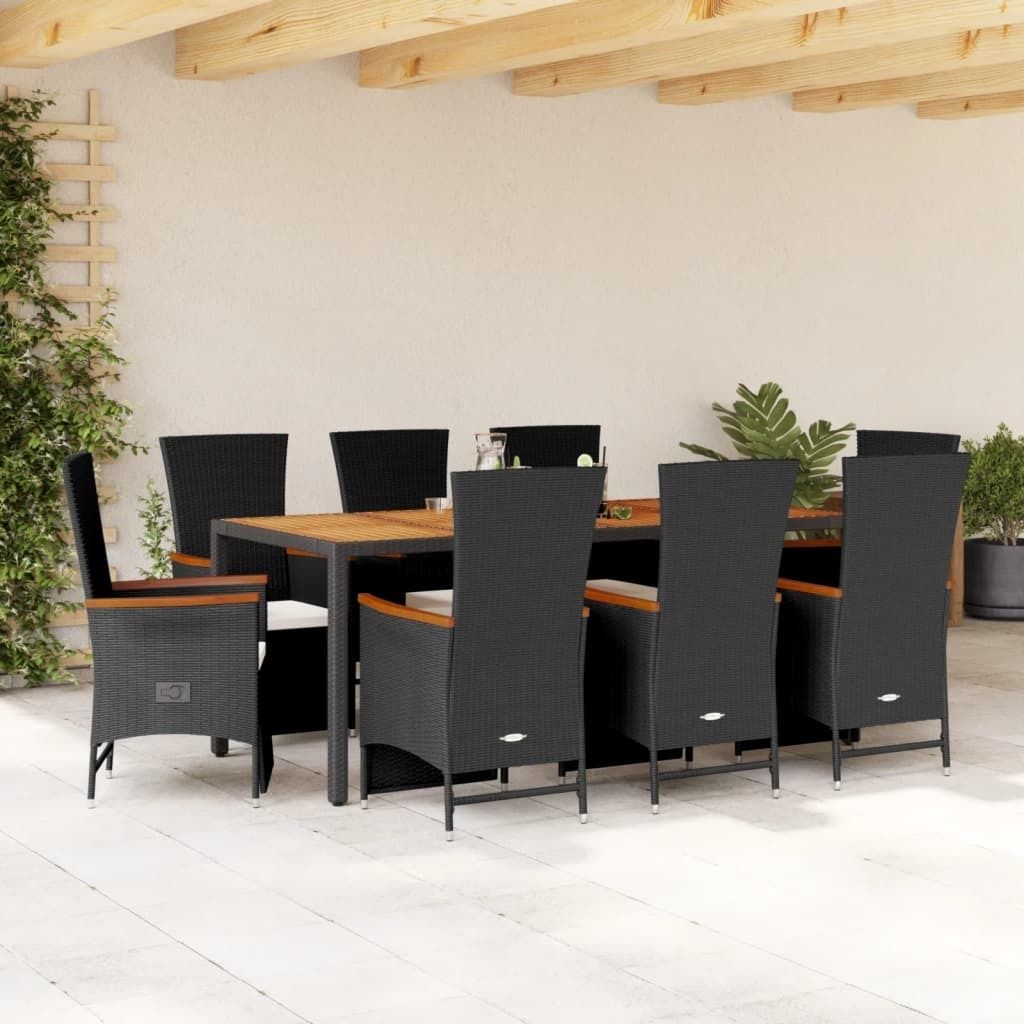 Maison Exclusive - 9-tlg. Garten-Essgruppe mit Kissen Schwarz Poly Rattan