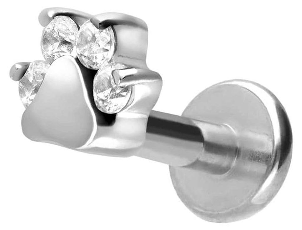 Ohrpiercing, Nasenpiercing Titan Labret mit Innengewinde KRISTALLPFOTE Silber Stablänge: 7mm | Stabstärke: 1,6mm