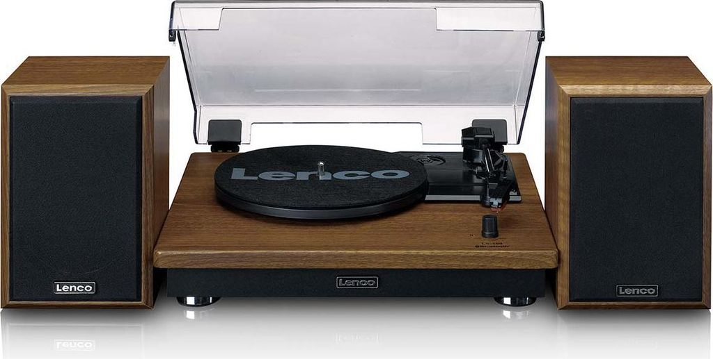 Lenco LS-100WD - Plattenspieler mit Riemenantrieb und Holzgehäuse - 2 Externe Lautsprecher - Kopfhöreranschluß - Holz