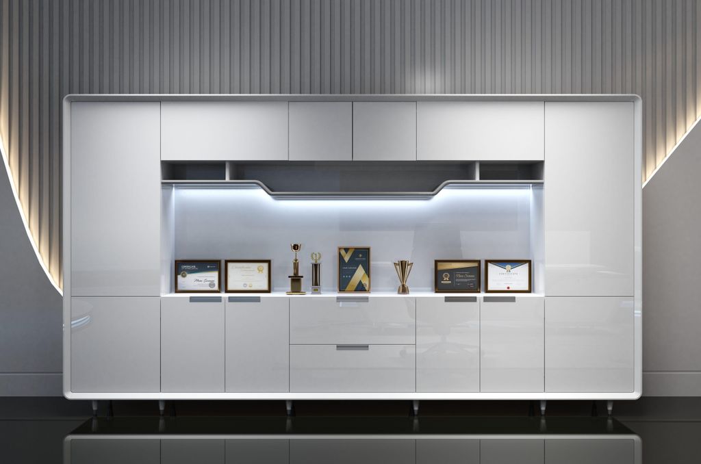Geräumiger Weißer Büroschrank im modernen Design 360x45x200 cm