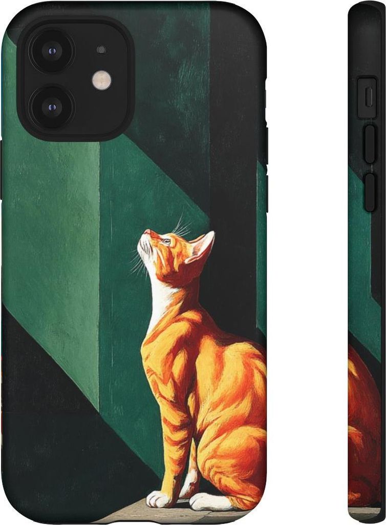 Orangefarbene Katze im surrealen Geometrie-Look – Hülle Kompatibel mit iPhone 12