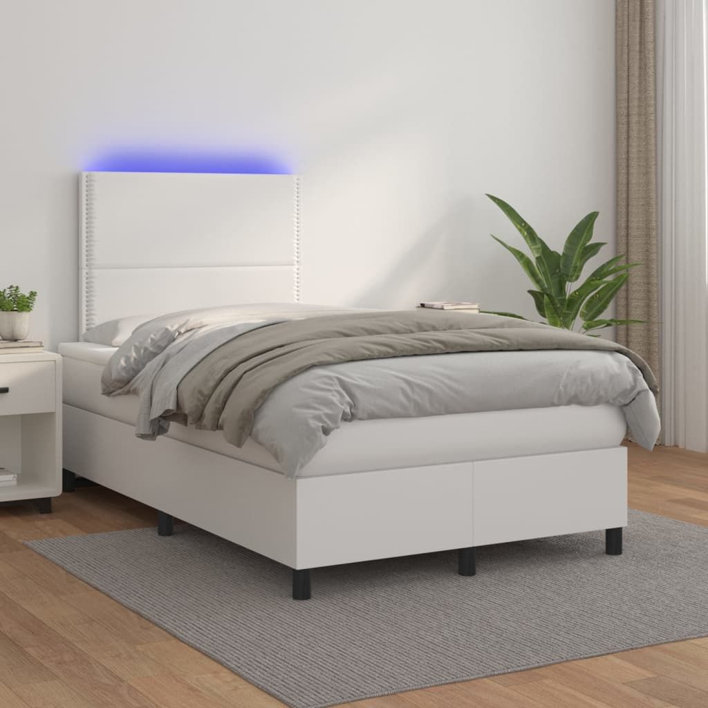 The Living Store Boxspringbett mit Matratze & LED Weiß 120x200 cm Kunstleder