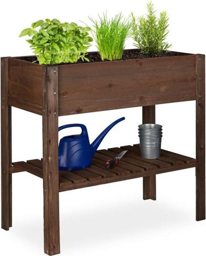 Dunkles Holz Hochbeet 57 cm breit, rückenfreundlich, für Balkon & Terrasse