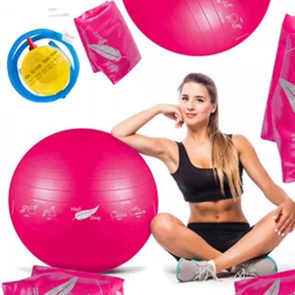 Piłka do ćwiczeń, gimnastyczna 65cm różowa z pompką Medi Zdjęcie produktu 