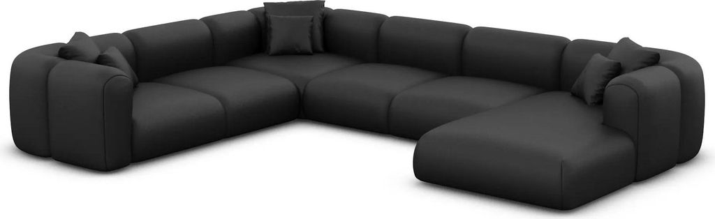 Echtleder U-Form XXL Wohnlandschaft Belio Schwarz Rechts