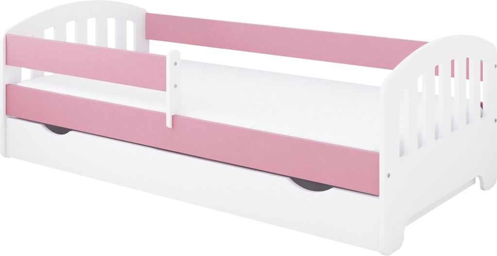 Kinderbett 80x160 | 80x180 | 90x200 cm mit Schublade, Rausfallschutz & Lattenrost in pink 180 x 80 Mädchen Jungen Bett