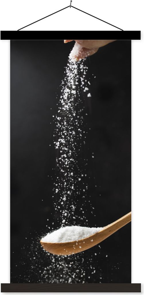 MuchoWow Textilposter Besprengter Holzlöffel 90x180 cm mit schwarzem Rahmen - Dekoration Wohnzimmer