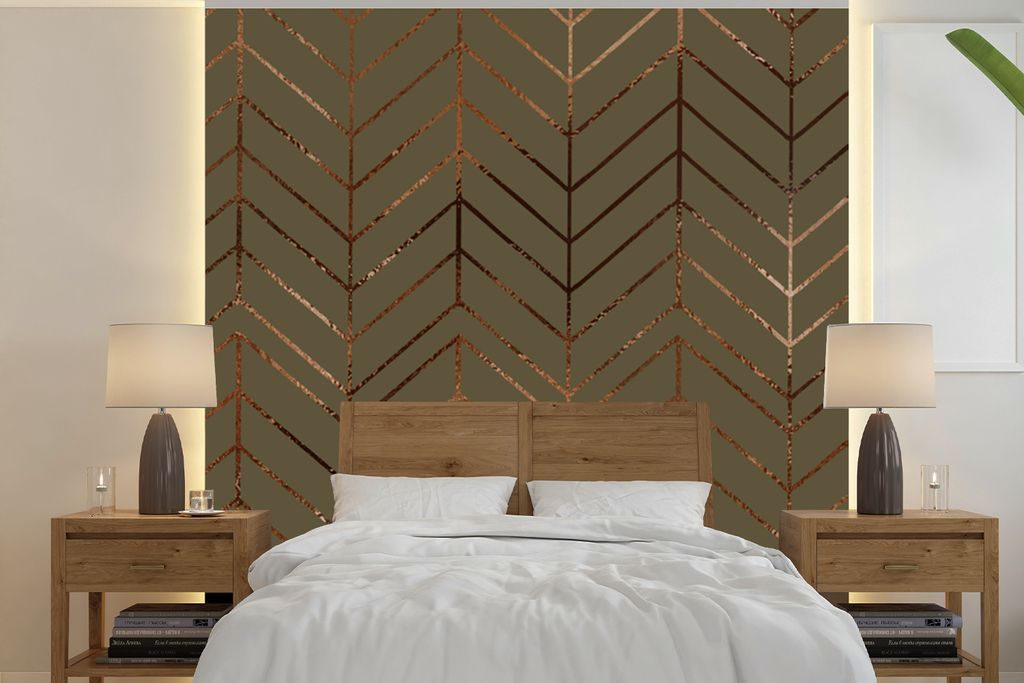 MuchoWow Fototapete für Wohnzimmer oder Schlafzimmer Wandtapete Vinyl Motivtapete Muster - Bronze - Luxus - Grün - 280x280 cm - Hintergrundbild