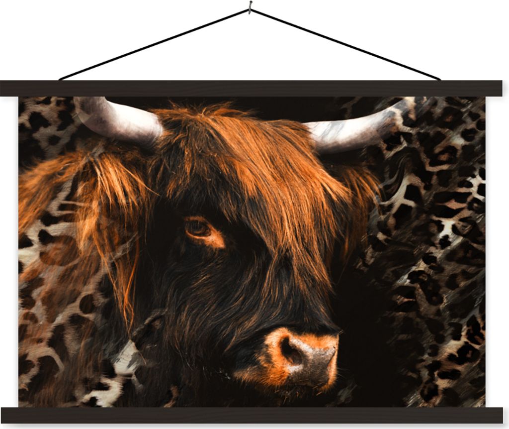 MuchoWow Textilposter Schottisches Hochlandrind - Tiere - Panther Druck 90x60 cm mit schwarzem Rahmen - Aufhängungssatz