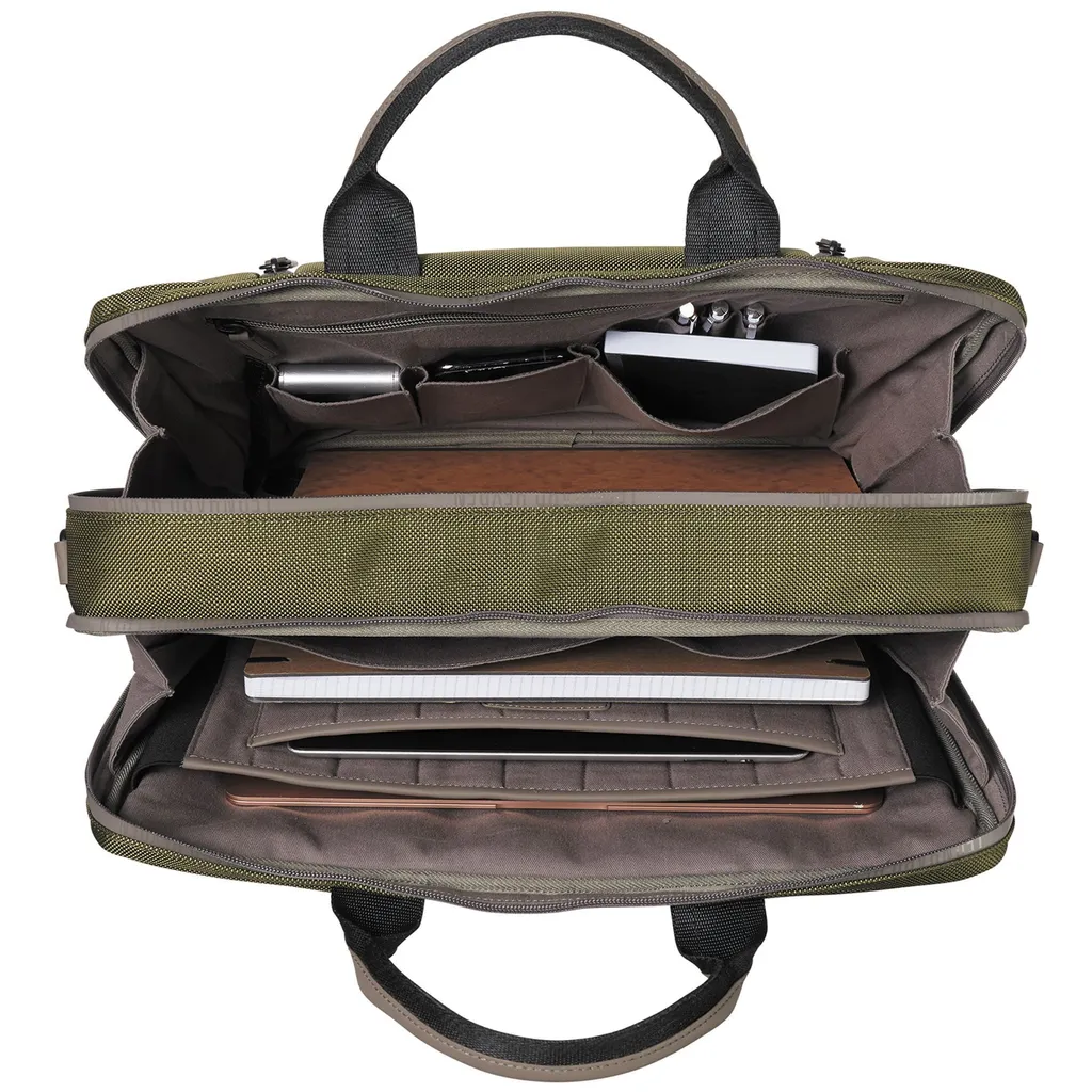 Porte-documents en cuir Helsinki Olive pour Ordinateur avec 2 Soufflets