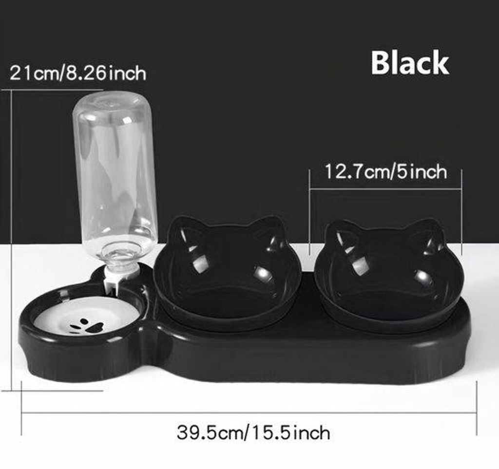 Tierfutterbox mit Wasserdispenser, 3-in-1 schwenkbarer Wasser- und Futterbox-Set für Katzen, mit Schwerekräfte-gesteuerter Wasserflasche zum Schu...