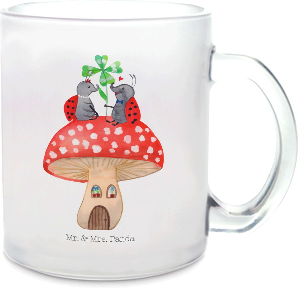 Mr. & Mrs. Panda Teetasse Marienkäfer Fliegenpilz - Transparent - Geschenk, Wohnung, Zuhause, Trinkglas, Haus, Lustige Sprüche, Tee Tasse, Teegla...
