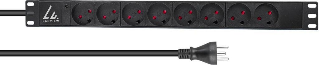 Listwa zasilająca Lanview 19", 1U, 13A, 8 gniazd typu K, 2m kabel, wtyk K, LVR-2MDK-LIC-DK8