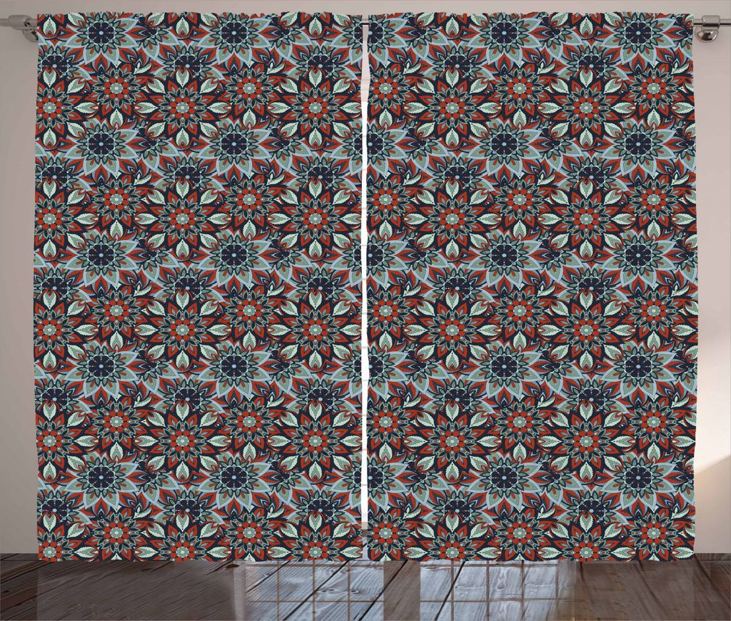 ABAKUHAUS Ottomane Rustikaler Vorhang, Vintage Blumen Folk, Wohnzimmer Universalband Gardinen mit Schlaufen und Haken, 280 x 245 cm, Mehrfarbig