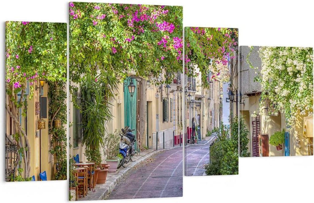 Bild auf Leinwand - Leinwandbild - Straße dekoration blumen griechenland - 120x70cm - Wand Bild - Wanddeko - Leinwanddruck - Bilder - Kunstdruck -...