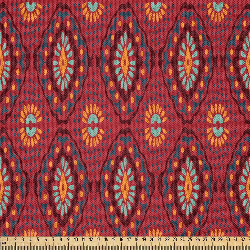 ABAKUHAUS Ethnisch Satin Stoff als Meterware, Mexican Aztec Kultur Tribal Ikat Geometric Gypsy Folklore ornamentalen Hintergrund, 2 M (148 x 200 cm...