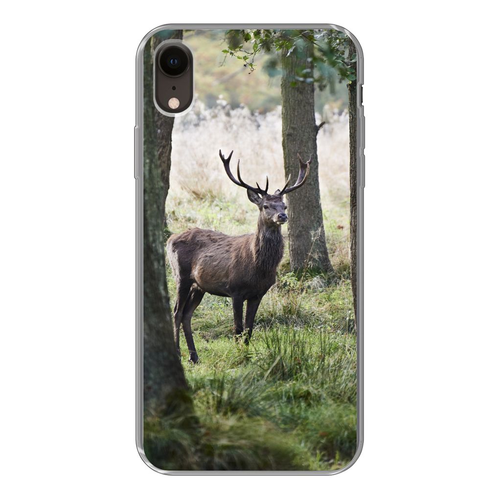 MuchoWow Handyhülle Schutzhülle Hülle für iPhone XR Hirsche - Bäume - Gras Silikon Softcase Handy Hülle - Schutzdeckel