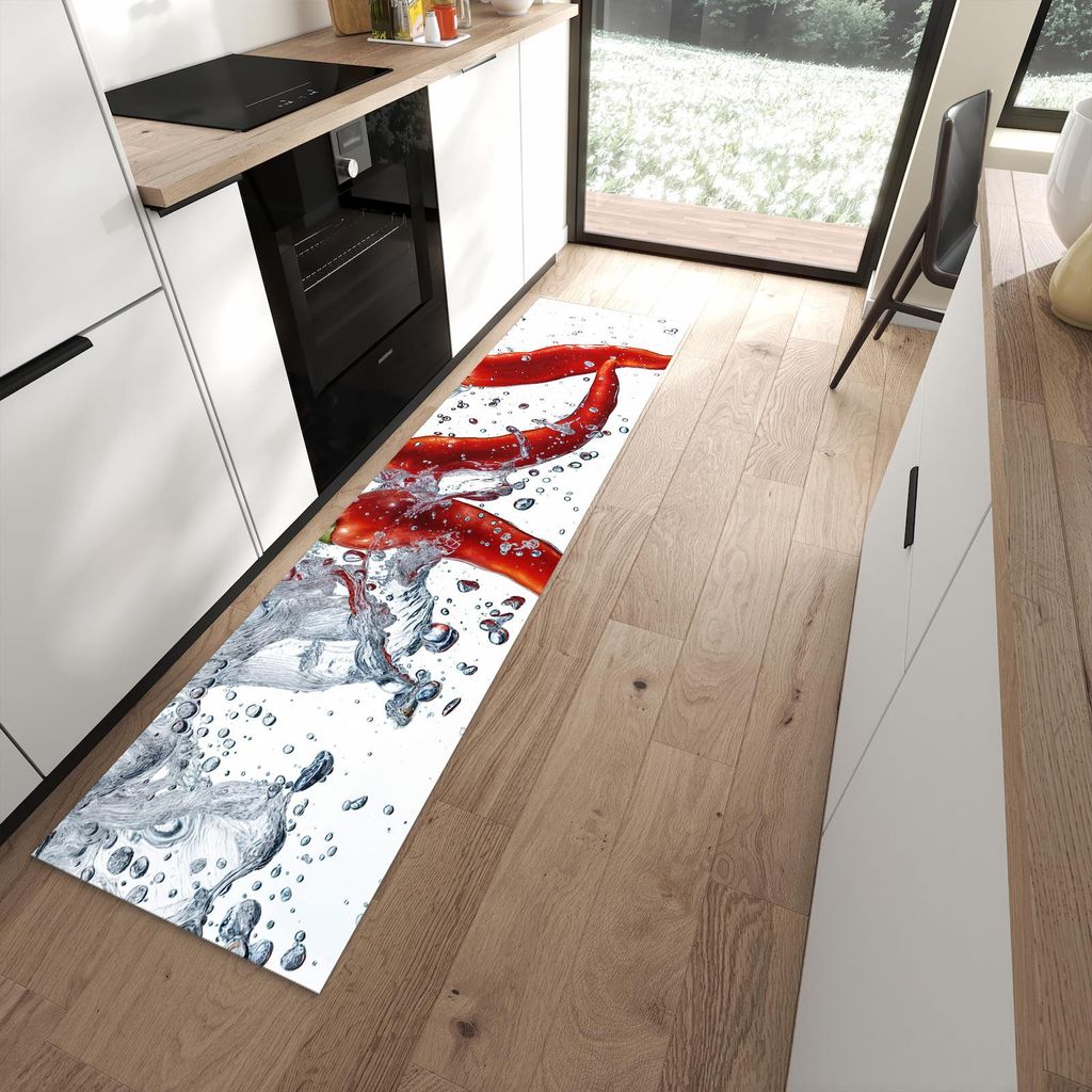 Küchenteppich 60x240cm rutschfest & abwischbar PVC Läufer - Chilis im Wasser