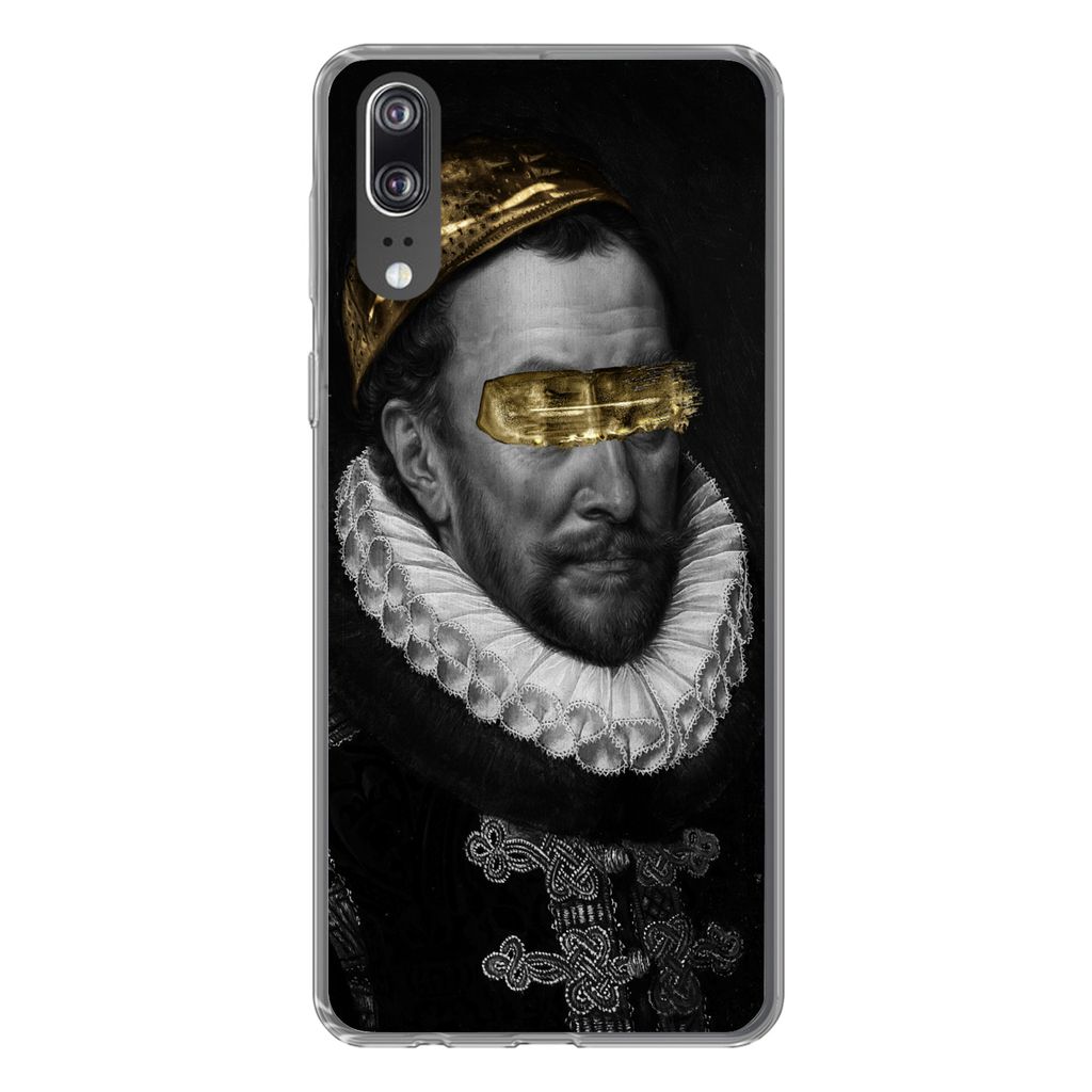 MuchoWow Handyhülle Schutzhülle Hülle für Huawei P20 Malerei - Schwarz und Gold - Alte Meister Silikon Softcase Handy Hülle - Hardcover