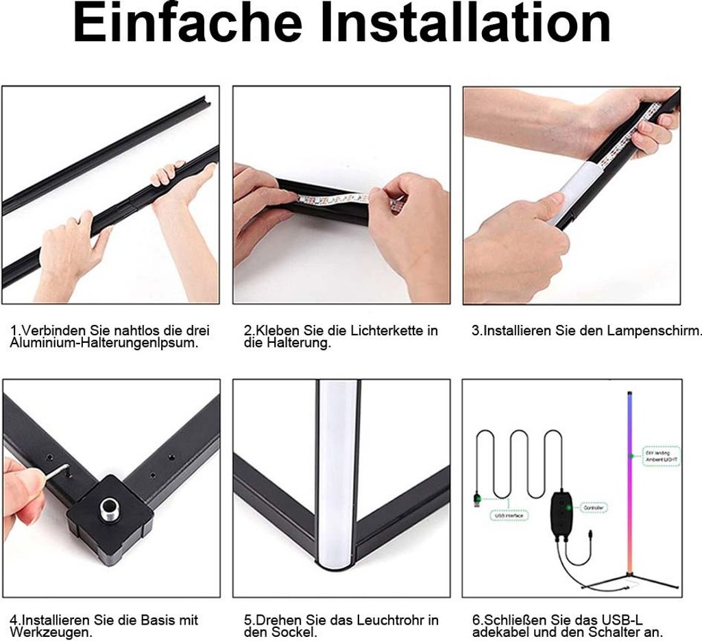 LED Stehlampe Stehleuchte RGB Dimmbar Atmosphäre Lampe Produktbild 12